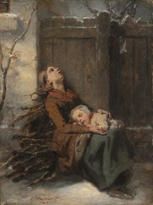 Nincstelen halott anya, aki télen tartja alvó gyermekét