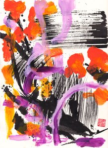Bach Encounter Floral Ink Abstraction, 2021 (tinta és szín Xuan papíron) alkotó: Odilia W. Y. Fu