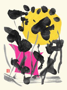 Zen Full Moon Ink Flowers, 2023 (akril, papír, digitális)
