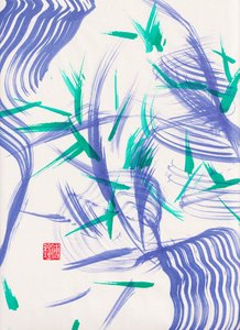Zen Green Bamboo Abstraction 2, 2020 (akril Xuan papíron) alkotó: Odilia W. Y. Fu