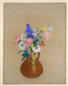 Virágcsokor barna agyagvázában alkotó: Odilon Redon