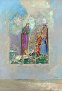 Áhítat egy vörös bokor előtt - Odilon Redon festménye (1840-1916) alkotó: Odilon Redon