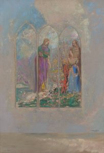 Áhítat egy piros bokor közelében alkotó: Odilon Redon