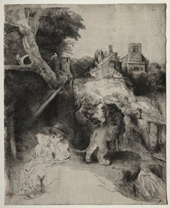 Szent Jeromos olasz tájon olvas alkotó: Odilon Redon