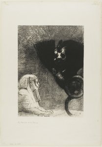 A Szfinx: "...a tárgyakon áthaladó tekintetem, amelyet semmi sem tud eltéríteni, egy elérhetetlen horizonton marad." A kiméra: "Ami engem illet, könnyű és vidám vagyok", 5. tábla Gustave Flaubert-től alkotó: Odilon Redon