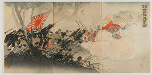 Csata Jinzhouban, Meiji-korszak, 1894 (színes fatömbnyomat) alkotó: Ogata Gekko