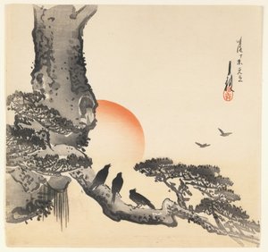 Varjak a fa törzsén, Meiji-korszak, 1890-1910 körül (színes fatömbnyomat)