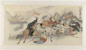 A nehéz csata Feng Huang Chengnél Hôôjô ni shôshi funtô no zu (cím a tárgyon) alkotó: Ogata Gekko