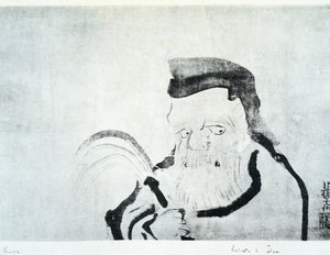 Öreg ember portréja, Ogata Korin (1658-1716) rajza, tus selyemre, japán civilizáció, Edo-korszak alkotó: Ogata Korin