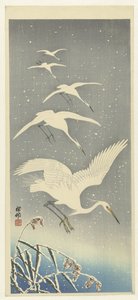 Leszálló kócsagok a hóban alkotó: Ohara Koson