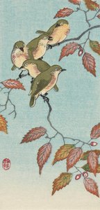 Öt kis madár egy gallyon, Ohara Koson japán művésztől alkotó: Ohara Koson