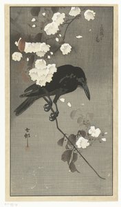 Varjú cseresznyevirággal Hana sakura no tori (cím a tárgyon) alkotó: Ohara Koson