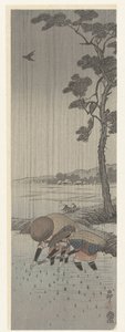 Rizsültetők az esőben alkotó: Ohara Koson