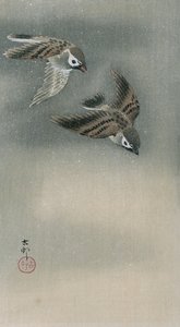Repülő verebek (színes fatömbnyomat) alkotó: Ohara Koson