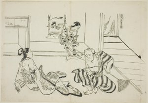 Gyermekfelügyelő és Kopasz Tengu a Kurama-hegyről (Kaburo Kurama Tengu), sz. 7 darab 12 nyomtatványból álló sorozatból, amelyek színdarabparódiákat ábrázolnak alkotó: Okumura Masanobu