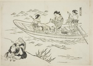 Eguchi és a szerelem halászhajója (Koi no tsuribune Eguchi), no. 4. darab a 12 darabból álló, színdarabok paródiáit ábrázoló sorozatból. alkotó: Okumura Masanobu