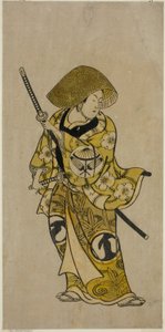 Sawamura Kamesaburo színész Nagoya Kosanza szerepében a „Keisei Fukubiki Nagoya” című darabban, amelyet a Nakamura Színházban mutattak be 1731 első hónapjában.