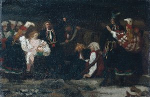 Harc egy farmon (olaj, vászon) alkotó: Olaf Isaachsen