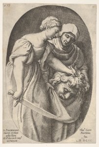 Judit Holofernész fejével a bal kezében, karddal a jobbjában, kísérő..., 1606. alkotó: Oliviero Gatti