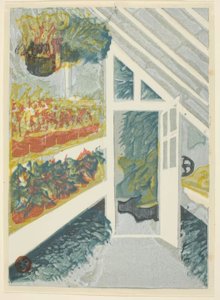 Üvegház, a „Shinjuku császári kert nyomatai (Shinjuku Gyoen hanga)” sorozatból alkotó: Onchi Kôshirô