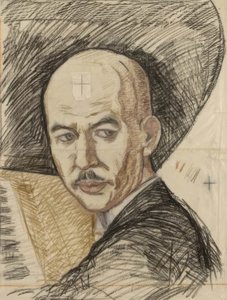 Vázlat a „Yamada Kosaku portréja” című nyomatához alkotó: Onchi Kôshirô