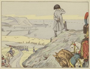 A boulogne-i táborban Napóleon állandóan a Csatornán át nézett Anglia felé, 1803 szeptemberében alkotó: Onfray de Breville Job