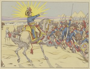 Napóleon inspirálja csapatait a piramisok csatájában, Egyiptom, 1798. július 21.