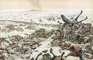 Napóleon megfigyeli a mészárlást az Eylau-i csatában, 1807 februárjában