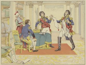 Napóleon Lefevre marsallt azzal jutalmazza, hogy Danzig hercegévé tette, miután elfoglalta a várost a poroszoktól, 1807. május 24. alkotó: Onfray de Breville Job