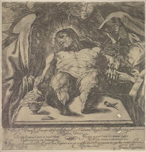 A három Mária siralma Krisztus teste felett, egy korsó kenőcs az asztalon ...-ig, 1615.