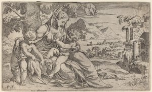 Madonna és gyermeke Keresztelő Jánossal alkotó: Orazio Farinati after Paolo Farinati