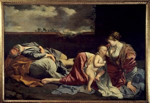 A Szent Család többi tagja az egyiptomi repülés során Orazio Gentileschi (1562-1647) festménye 17. század V. 1,57 x 2,25 m. Párizs. Louvre múzeum
