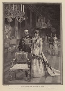 Savoyai Margit olasz királynő új ruhája (metszet) alkotó: Oreste Cortazzo