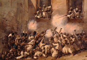 A 93. hegyvidékiek behatoltak a repedésbe a Secundrabagh megrohanásakor, Lucknow, 1857. november 16.