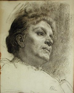 Egy nő feje (szén a papíron) alkotó: Oscar Fehrer
