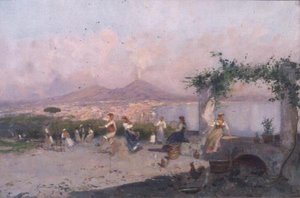 A Nápolyi-öböl táncoló alakokkal az előtérben alkotó: Oscar Ricciardi