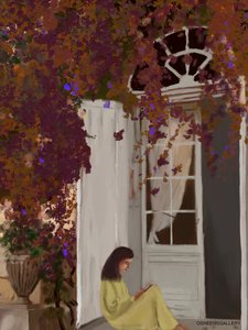 Csendes olvasó bougainvillea alatt alkotó: Osheensgallery