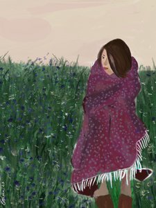 Beburkolózott nő vadvirágos mezőn alkotó: Osheensgallery