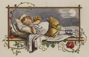 Kislány éjszaka az ágyában alszik (színes litho)