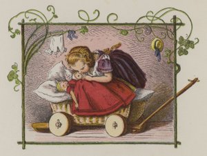 Kislány csókolja a babáit jó éjt (színes litho)
