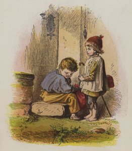 Két fiú egy ház küszöbén (színes litó)