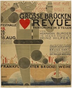 Plakát a Hídfesztiválhoz (pantomim) - Plakát a Nagy híd-revühöz, Schlemmer, Oskar (1888-1943). Színes litográfia alkotó: Oskar Schlemmer