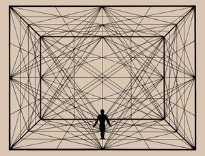 Ábra a térben síkgeometriával és térbeli lehatárolásokkal, 1924-1925. alkotó: Oskar Schlemmer