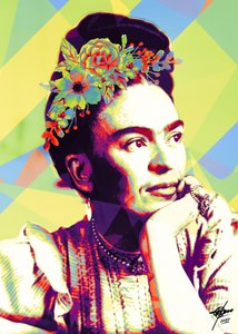 Élénk színekkel festett Frida-portré