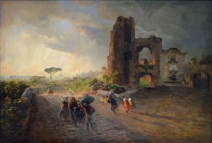 Francia: Paysage romain Római tájkép alkotó: Oswald Achenbach