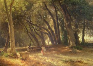 A Villa Borghese kertjében (olaj, vászon) alkotó: Oswald Achenbach