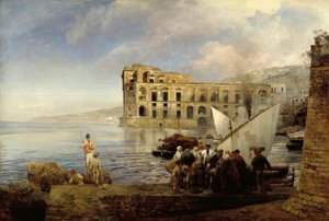 O.Achenbach, Nápoly melletti öböl Anna királyné palotájával.