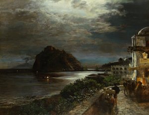 Ischia aragóniai kastély (olaj, vászon) alkotó: Oswald Achenbach