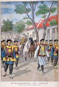 Egy külföldi a reguláris kínai hadsereg őrsége alatt, Kína, 1900.