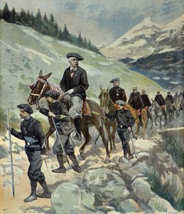 Felix Faure alpesi vadászokkal egy alpesi kiránduláson 1897-ben (metszet)